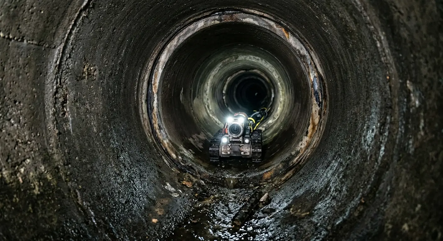 Robotic sewer camera inspecting pipe interior for Sewer Line Cleaning in North Chicago